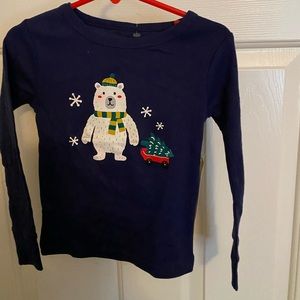 Cat and Jack Christmas Polar Bear Tree Wagon Navy Size 4T cute Gift Shirt NWT